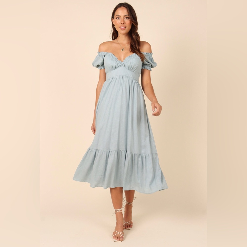 Petal & Pup Elidy Short Puff Sleeve Maxi Dress - Dusty Blue, size L